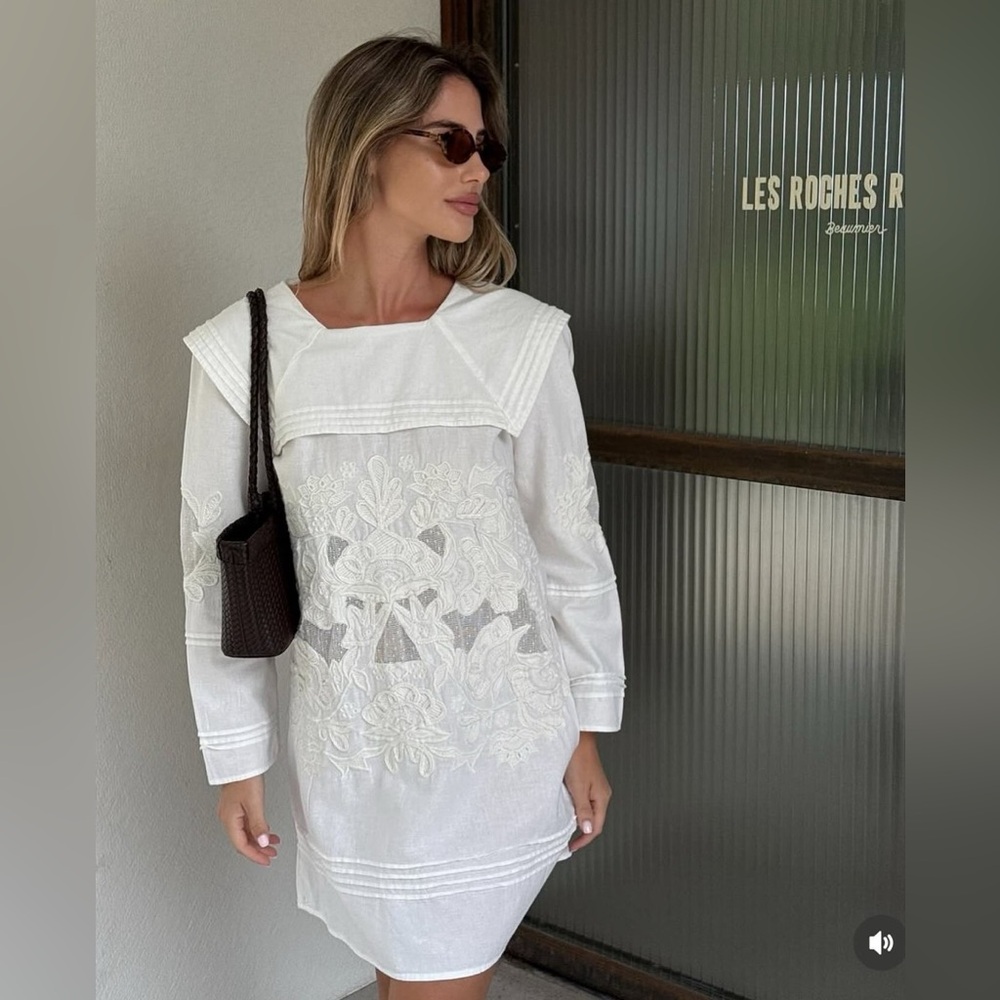 ZARA EMBROIDERED short Elegant White Lace Dress blogger fav